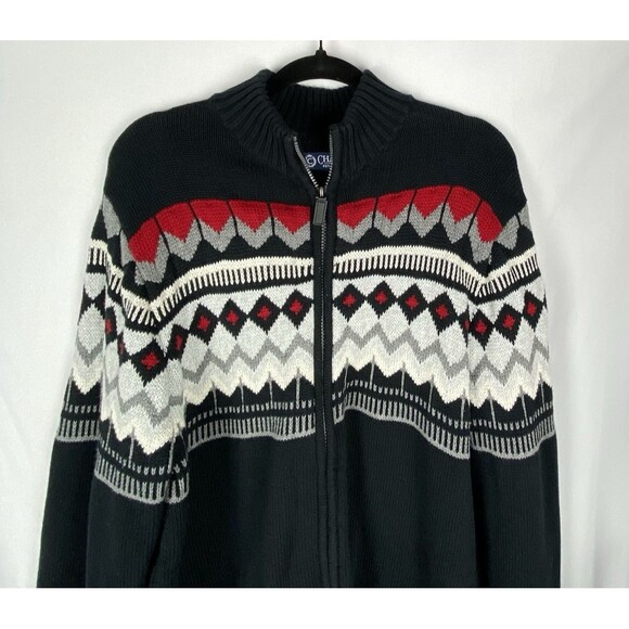 CHAPS Ralph Lauren Cardigan Sweater Mens L Fair Isle Full Zip Mock Neck Nordic - Picture 2 of 11